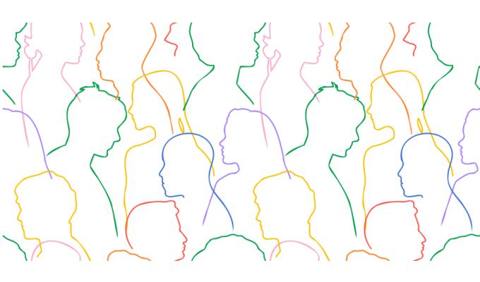 Illustration of colorful outlines of the silhouettes of several people