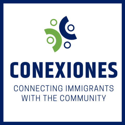 Logo says "Conexiones: Connecting immigrants with the community"